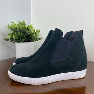 SOREL Black Suede Out 'N About Slip-On Hidden Wedge Waterproof Shoes Size 9 Wms